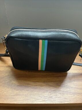 Clare V Black Midi Sac  Crossbody Bag with Multicolor Stripe